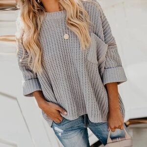 POL Textured Gray Oversized Chenille Knit Sweater, Soft, size S